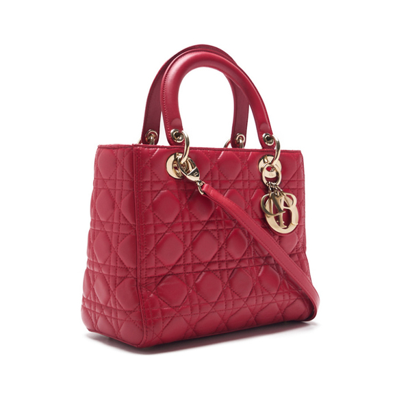 Dior Cannage Lamb Skin 2 Way Hand Bag Red Gold Hardware - Picture 3 of 12